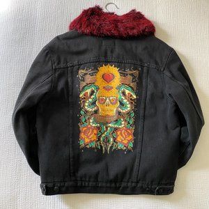 Zara Fleece Lined Jacket w/ Skull Detail + Detachable Collar